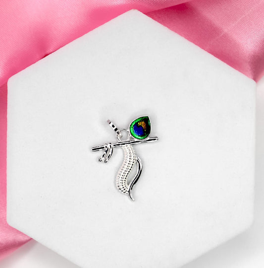 Divine Flute & Peacock Feather Pendant – A Symbol of Krishna’s Blessings
