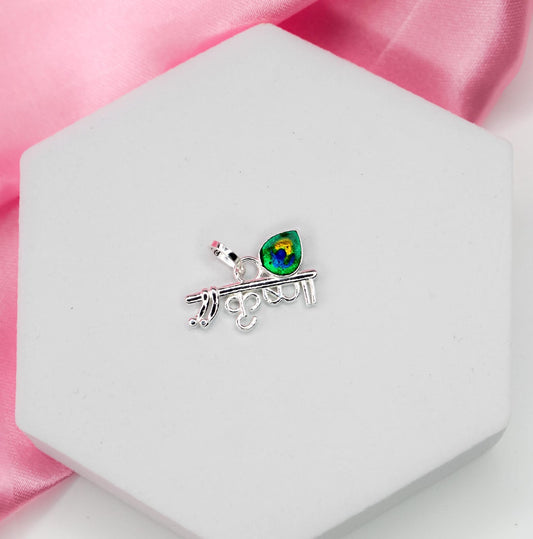 Shri Krishna” Silver Pendant with Divine Peacock Feather